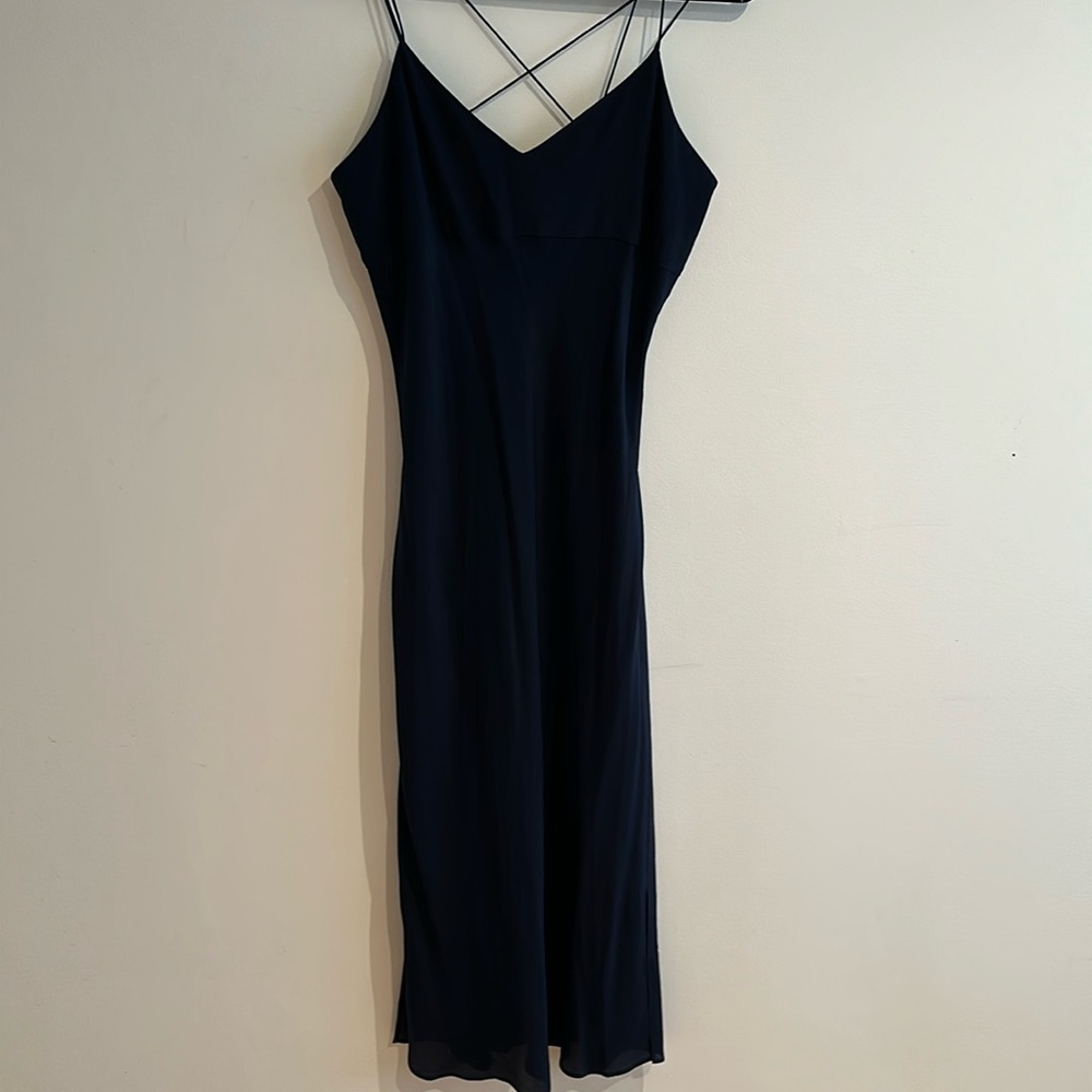 Madewell Silk Slip Midi Dress in Navy Blue #003